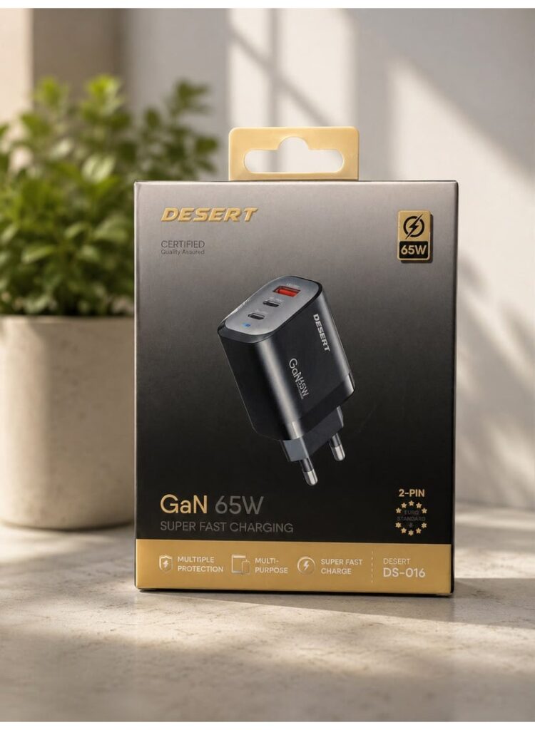 DESERT DS-016 GaN 65W Fast Charger | Super Fast Charging | Multi-Port USB Charger | 2-Pin EU Plug | Multiple Protection