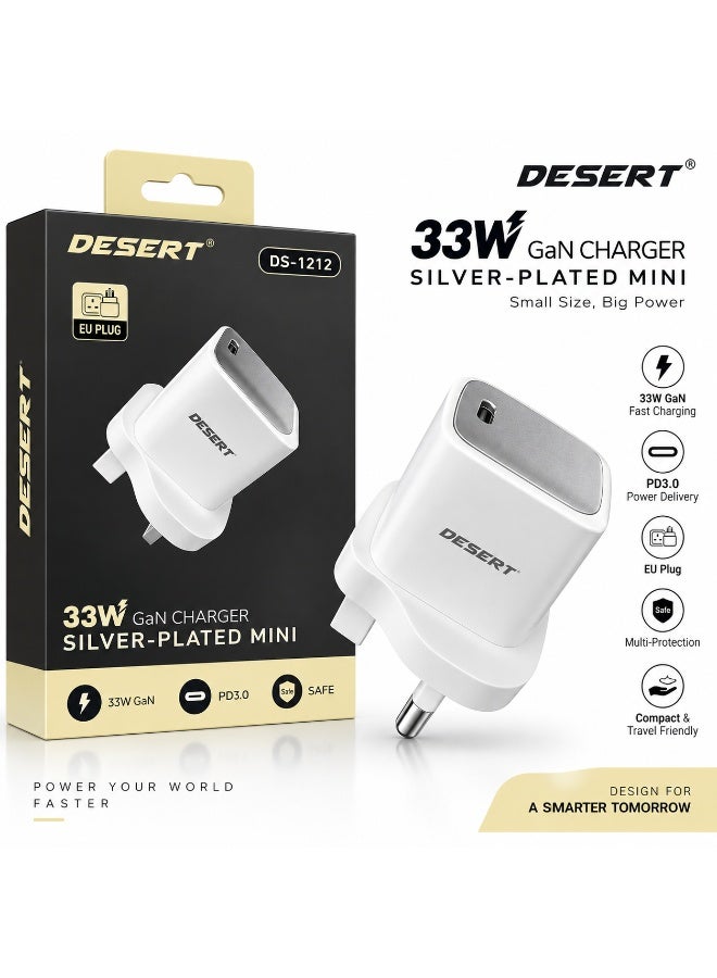 DESERT DS-1212 33W GaN Mini Wall Charger – EU Plug, USB-C PD 3.0 Fast Charging