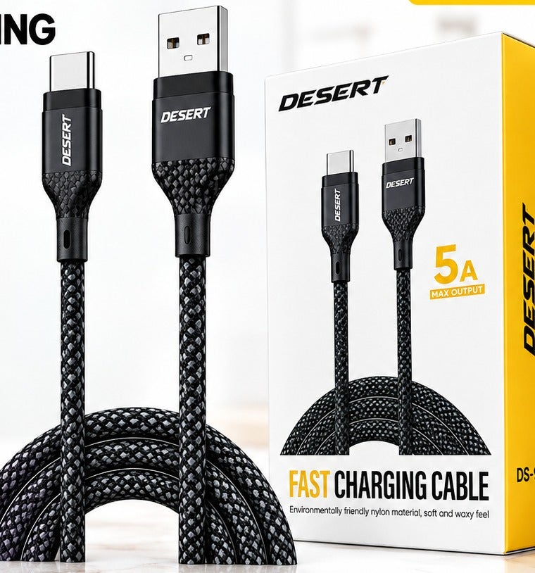 DESERT DS-911 FAST CHARGING CABLE 5A Max Output, Premium Nylon Braided Cable, Durable Charging & Data Sync Cable