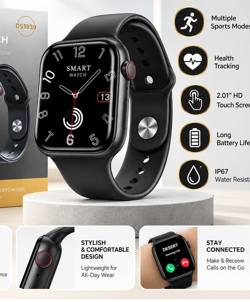 DESERT DS1939 Smart Watch 2.01″ HD Touch Screen | Fitness Tracker with Bluetooth Call Function | Sports & Health Tracking