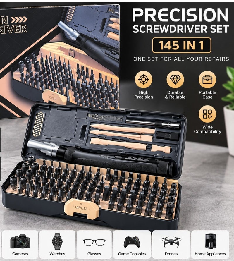 DESERT DS-8183 Precision Screwdriver Set – 145-in-1 Repair Tool Kit with Multiple Bits and Storage Case