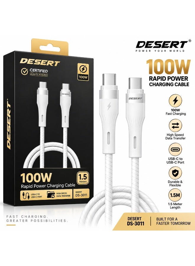 DESERT DS-3011 100W Fast Charging USB-C to USB-C Cable, 1.5 Meter – White