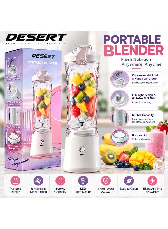 Portable Blender 600ML | 6-Blade SUS 304 Stainless Steel Blades | LED Light Design | Portable Smoothie & Juice Blender*