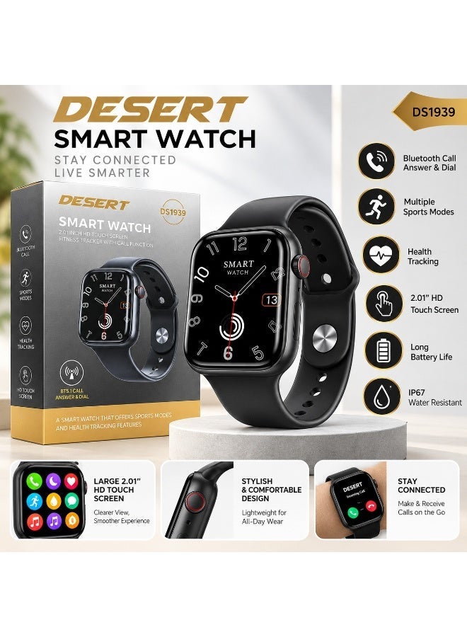 DESERT DS1939 Smart Watch 2.01″ HD Touch Screen | Fitness Tracker with Bluetooth Call Function | Sports & Health Tracking