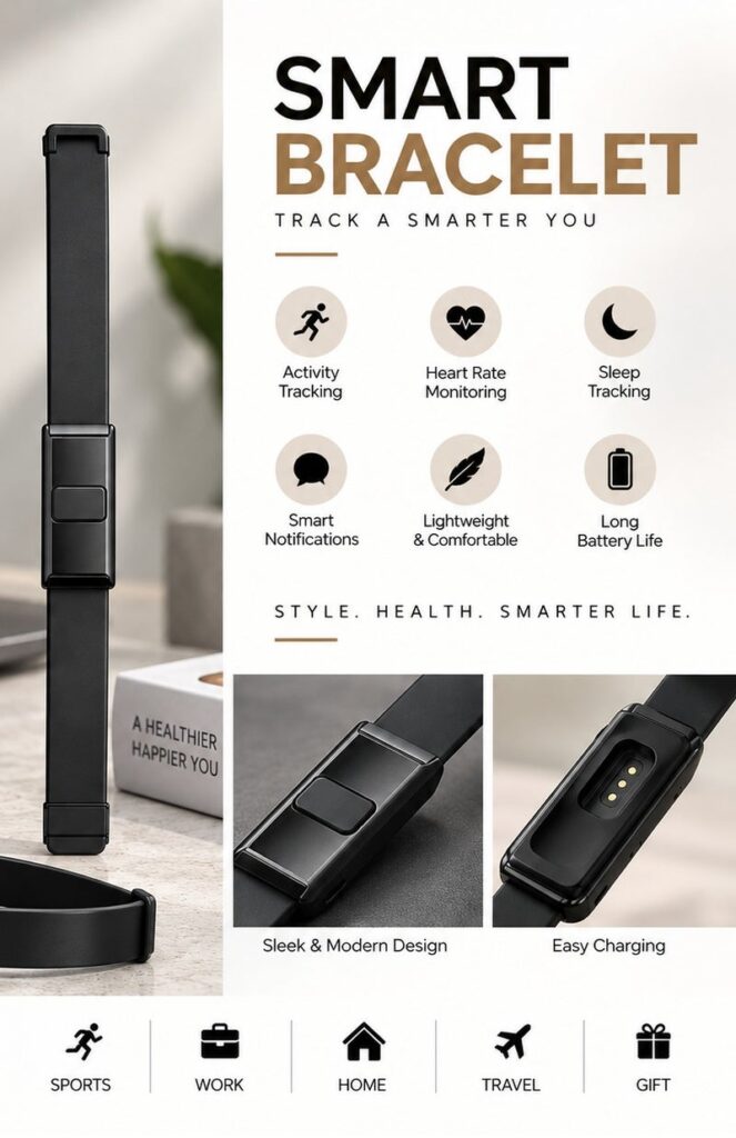 Smart Bracelet – Stylish Fitness & Wellness Tracking Wristband