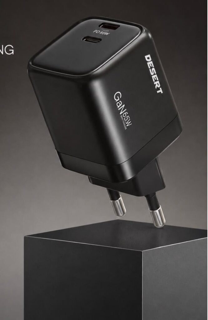 DESERT DS-017 GaN 65W Fast Charger | Super Fast Charging | Dual USB-C Ports | 2-Pin EU Plug | Multiple Protection