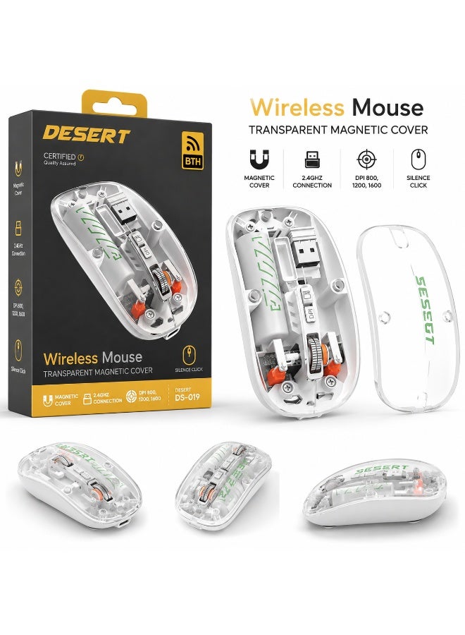 DESERT DS-019 Wireless Mouse with Transparent Magnetic Cover, 2.4GHz Connection, Silent Click, Adjustable DPI 800/1200/1600