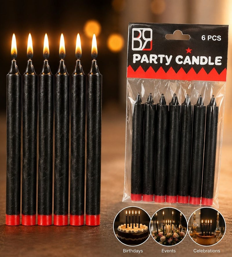 BR Party Candles 6 Pcs – Black Birthday Cake Candles for Parties, Events & Celebrations