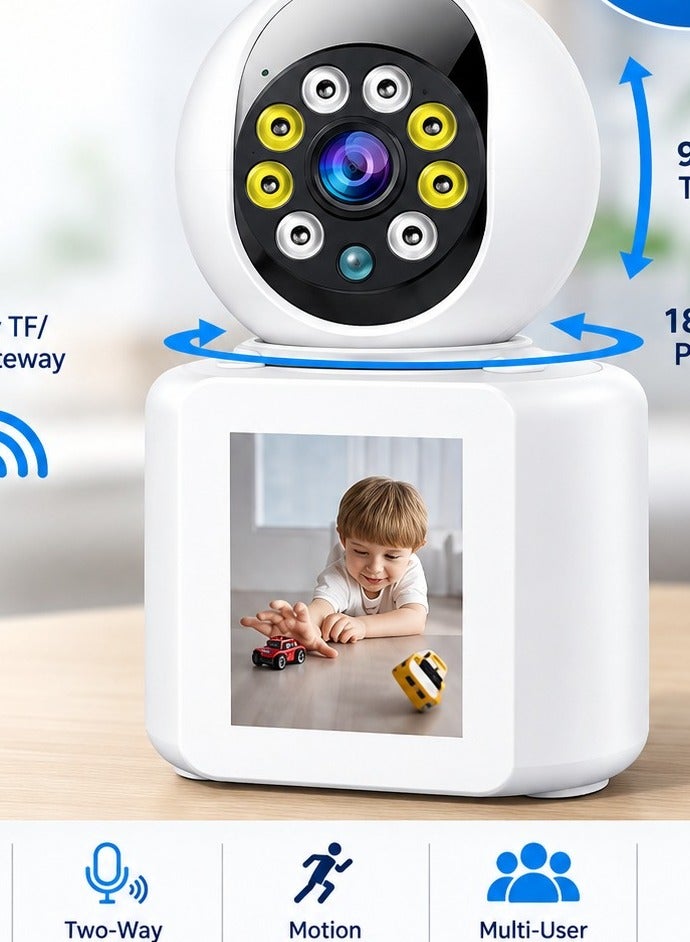 Kids Smart IP Camera with 180° Pan & 90° Tilt, Full-Color Night Vision, One-Click Video Call, Two-Way Audio, TF Card & Cloud Storage