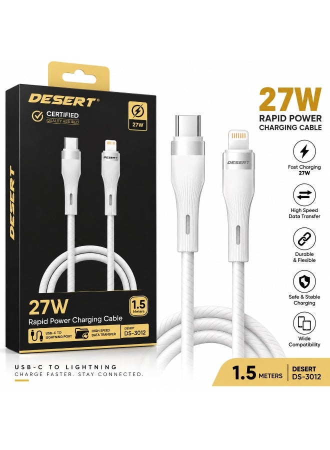 DESERT DS-3012 27W Fast Charging Cable – USB-C to Lightning, 1.5M, White
