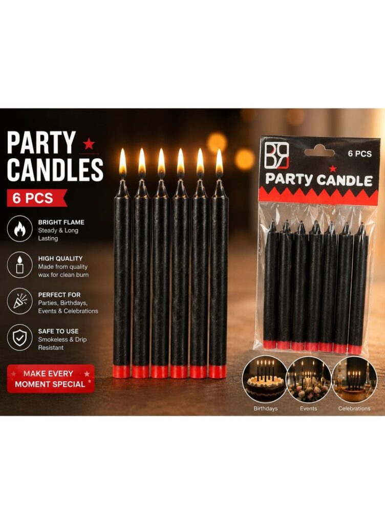 BR Party Candles 6 Pcs – Black Birthday Cake Candles for Parties, Events & Celebrations