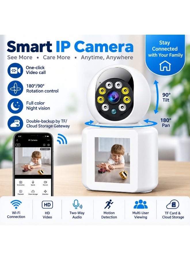 Kids Smart IP Camera with 180° Pan & 90° Tilt, Full-Color Night Vision, One-Click Video Call, Two-Way Audio, TF Card & Cloud Storage