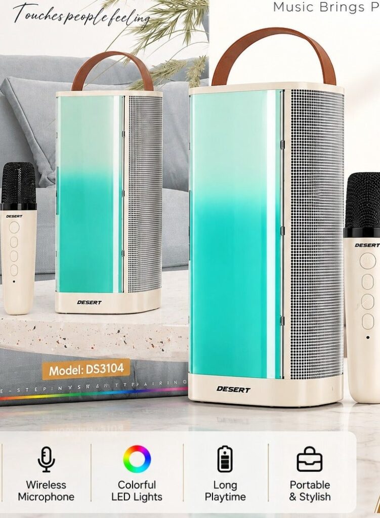 DESERT -992 Wireless Karaoke Speaker with Microphone | Portable Bluetooth Speaker | Colorful LED Lights | Stylish Design