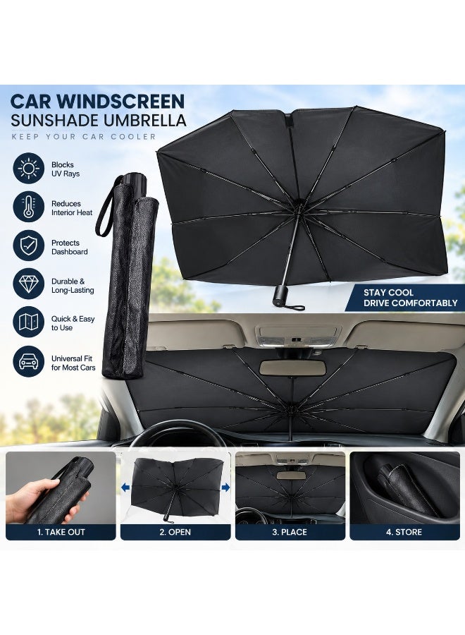 Car Windshield Sun Shade Umbrella | Foldable UV Protection Sun Visor | Heat Insulation & Dashboard Protector | Portable with Storage