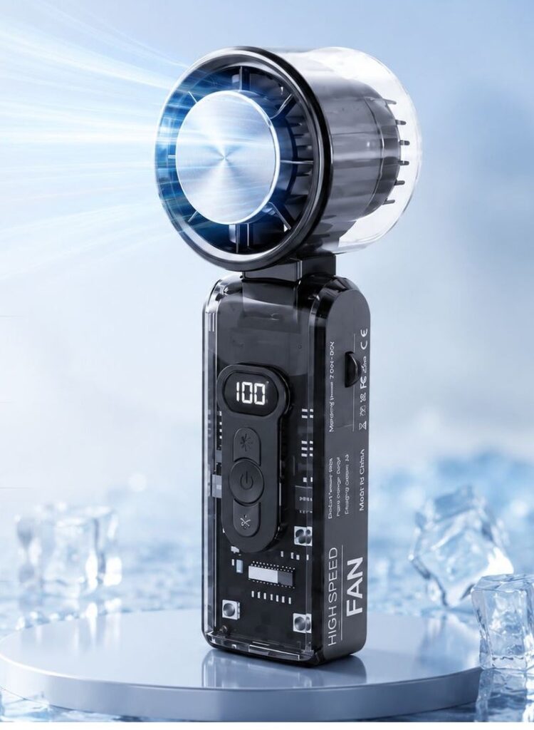 High Speed Folding Cooling Fan – Portable Rechargeable Fan with Digital Display, Adjustable Speed Levels