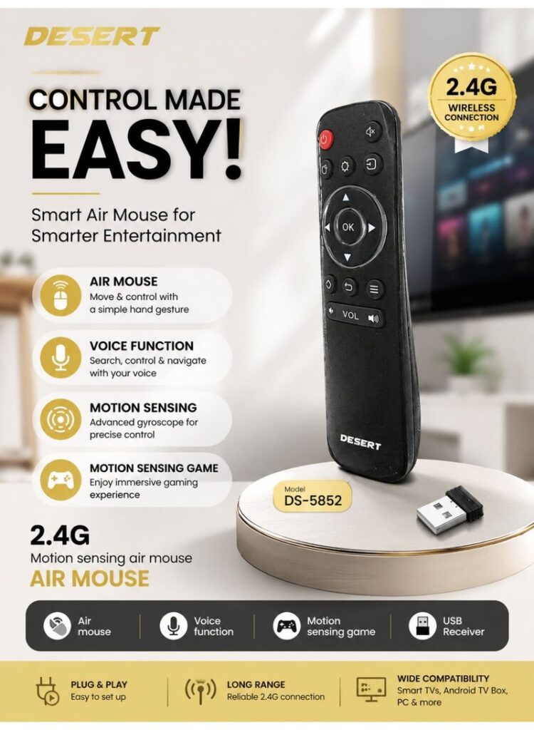DESERT DS-5852 2.4G Wireless Air Mouse Remote, Motion Sensing, Voice Function, USB Receiver, Remote Control for Android TV Box, Smart TV & PC
