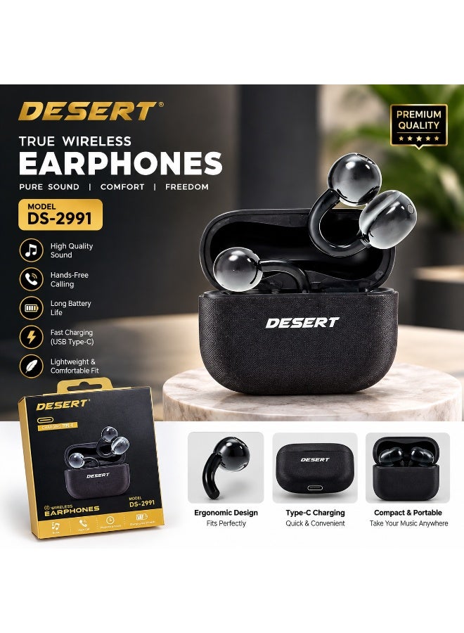 DESERT DS-2991 Wireless Earphones with Charging Case, Type-C Charging, Hands-Free Calling & Portable Design