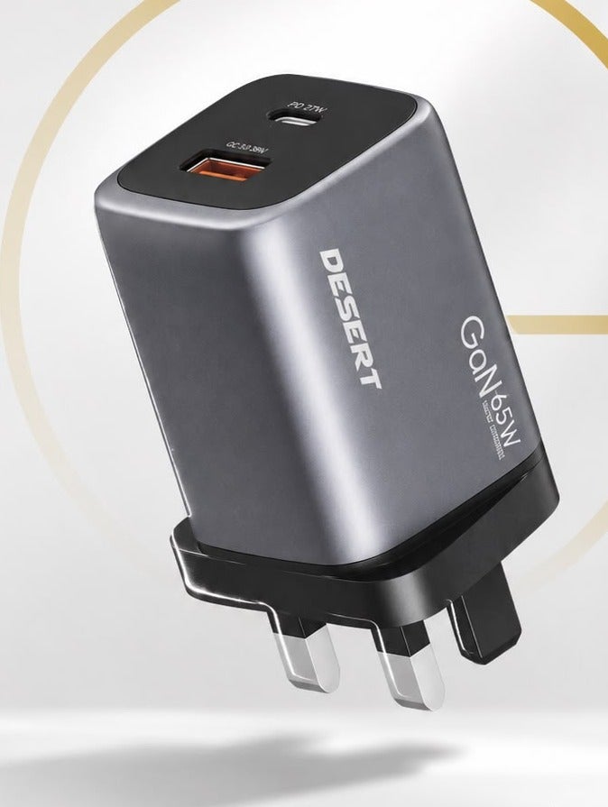 DESERT DS-707 65W GaN Fast Charger – High-Speed USB-C Power Adapter for Smartphones, Tablets & Laptops