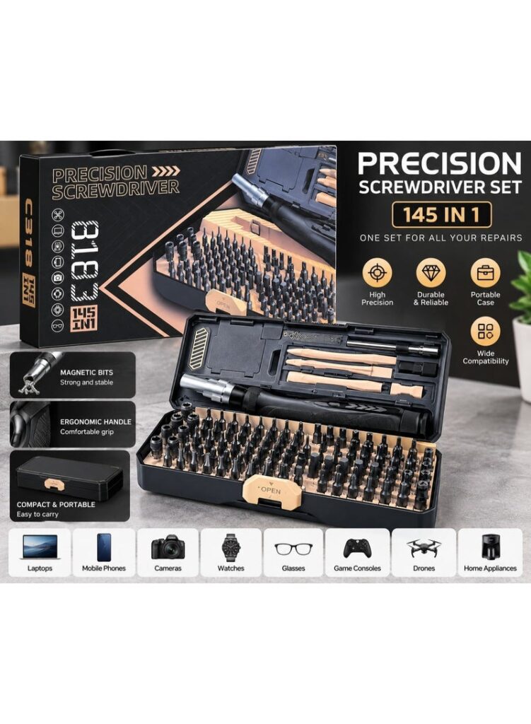 DESERT DS-8183 Precision Screwdriver Set – 145-in-1 Repair Tool Kit with Multiple Bits and Storage Case