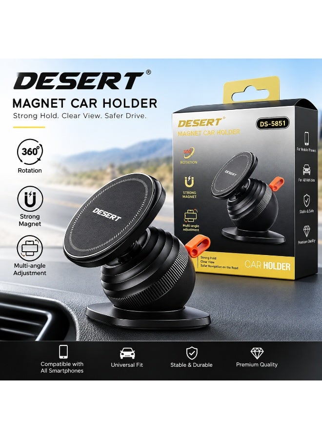 DESERT DS-5851 Magnetic Car Phone Holder – 360° Rotation, Strong Magnet & Multi-Angle Adjustment
