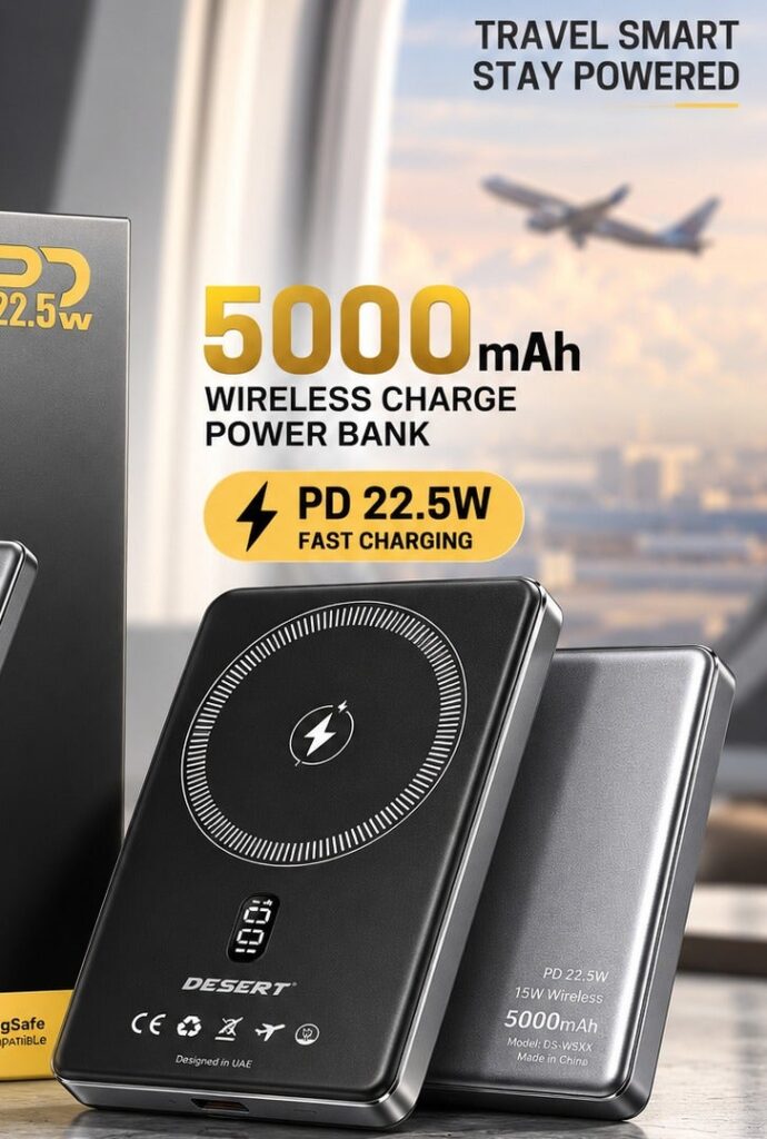 DESERT DS-5000 5000mAh Portable Power Bank – Compact External Battery Charger with USB Output